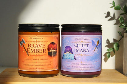 Brave amber & Quite Mana | Fieren Inspired Candle | Anime Candle| amber, woody, leather | lavender, peony, clean cotton, magnolia